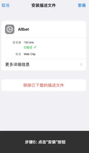 亚星iOS安装步骤6：安装描述文件